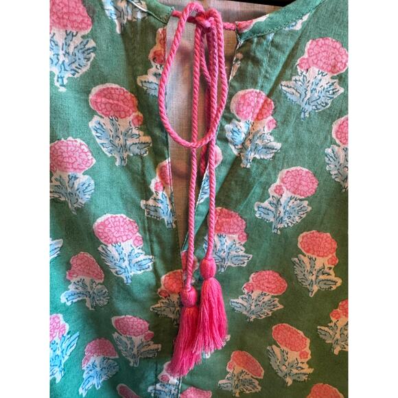 Ella Gray CottageCore Dress Pink Floral on Emarald Green 3/4 Balloon Sleeve XXL - Picture 4 of 11